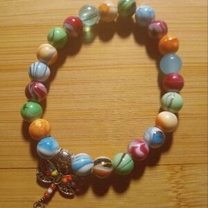 Colorful Beaded Bracelet with Butterfly Charm